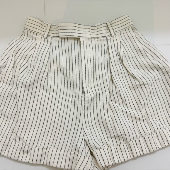 Frame Pleated Wide Cuff High Waisted Multi Pin Stripe Shorts size 4/Small - Picture 3 of 5
